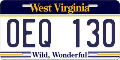 WV license plate OEQ130