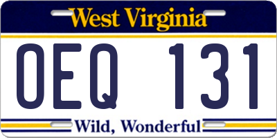 WV license plate OEQ131