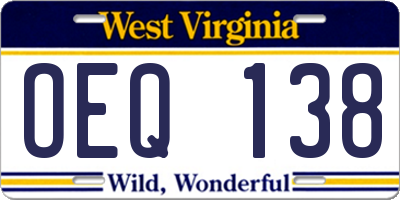 WV license plate OEQ138