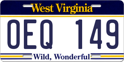 WV license plate OEQ149