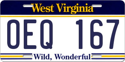 WV license plate OEQ167