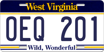 WV license plate OEQ201