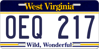 WV license plate OEQ217