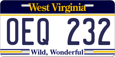 WV license plate OEQ232