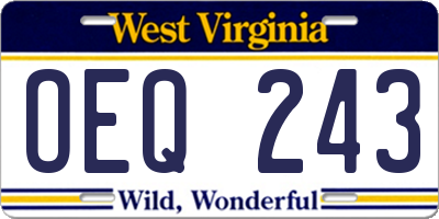 WV license plate OEQ243
