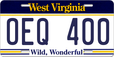 WV license plate OEQ400