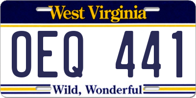 WV license plate OEQ441