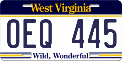 WV license plate OEQ445