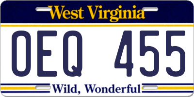 WV license plate OEQ455