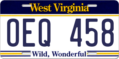 WV license plate OEQ458