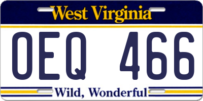 WV license plate OEQ466