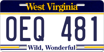 WV license plate OEQ481