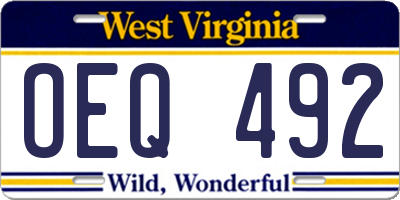 WV license plate OEQ492