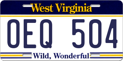 WV license plate OEQ504