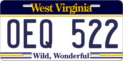 WV license plate OEQ522
