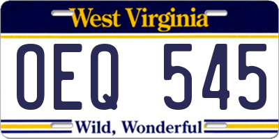 WV license plate OEQ545