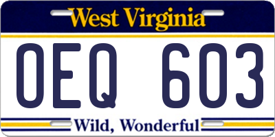 WV license plate OEQ603