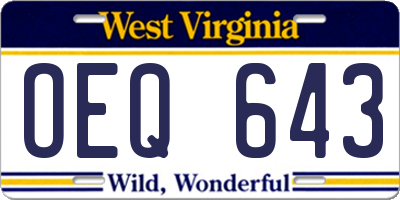 WV license plate OEQ643