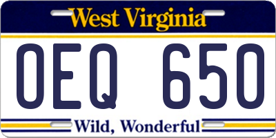 WV license plate OEQ650