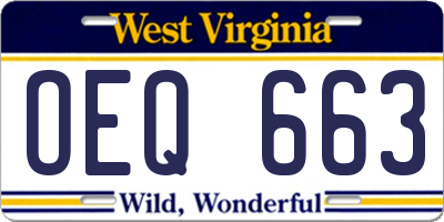 WV license plate OEQ663