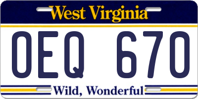WV license plate OEQ670