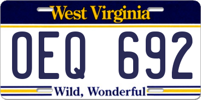 WV license plate OEQ692