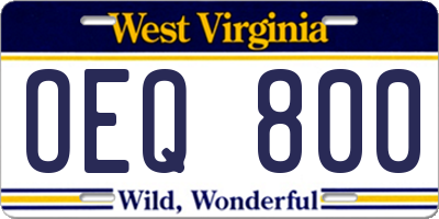 WV license plate OEQ800