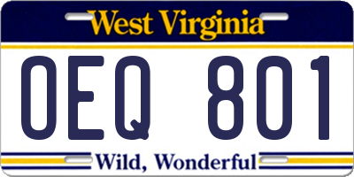 WV license plate OEQ801