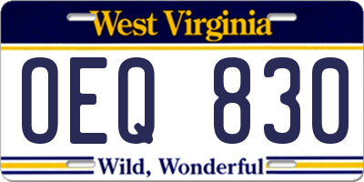 WV license plate OEQ830