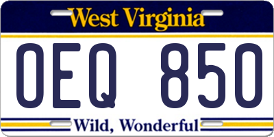 WV license plate OEQ850