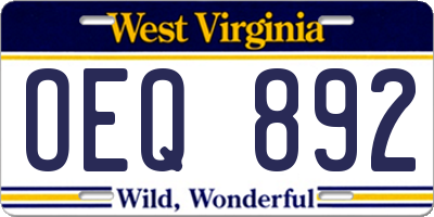 WV license plate OEQ892
