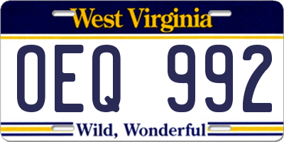 WV license plate OEQ992