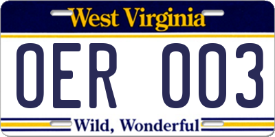 WV license plate OER003