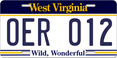 WV license plate OER012