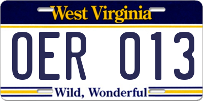 WV license plate OER013