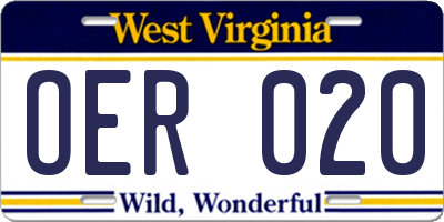 WV license plate OER020