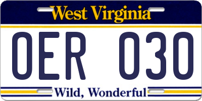 WV license plate OER030