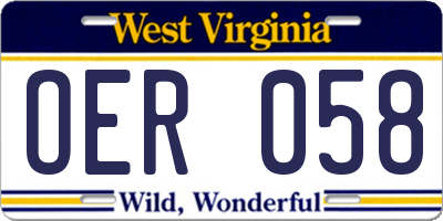 WV license plate OER058