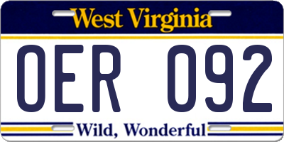 WV license plate OER092
