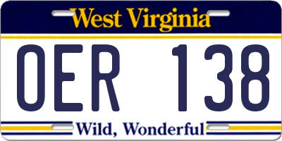 WV license plate OER138