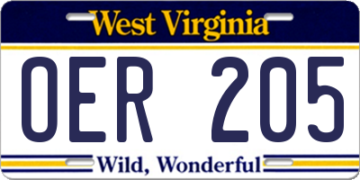 WV license plate OER205