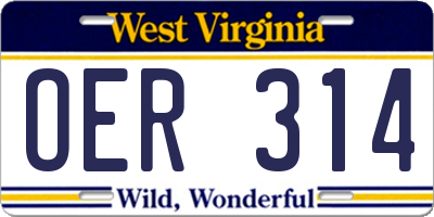 WV license plate OER314