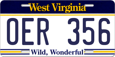WV license plate OER356