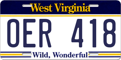 WV license plate OER418