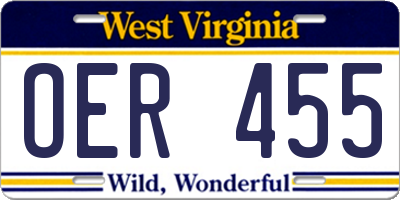 WV license plate OER455