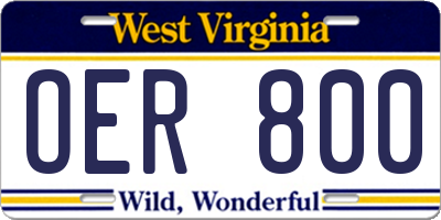 WV license plate OER800