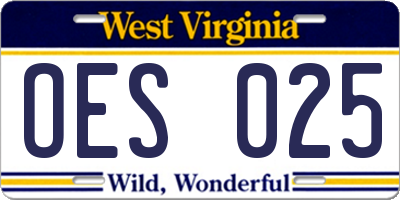 WV license plate OES025