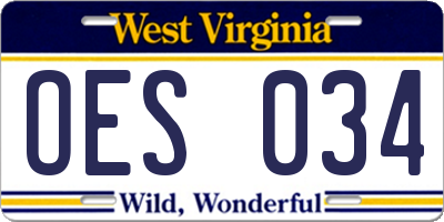 WV license plate OES034
