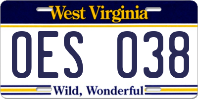 WV license plate OES038