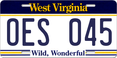 WV license plate OES045